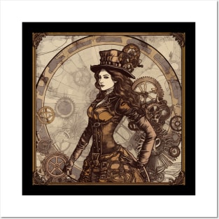 Steampunk Woman Vintage Retro Style Posters and Art